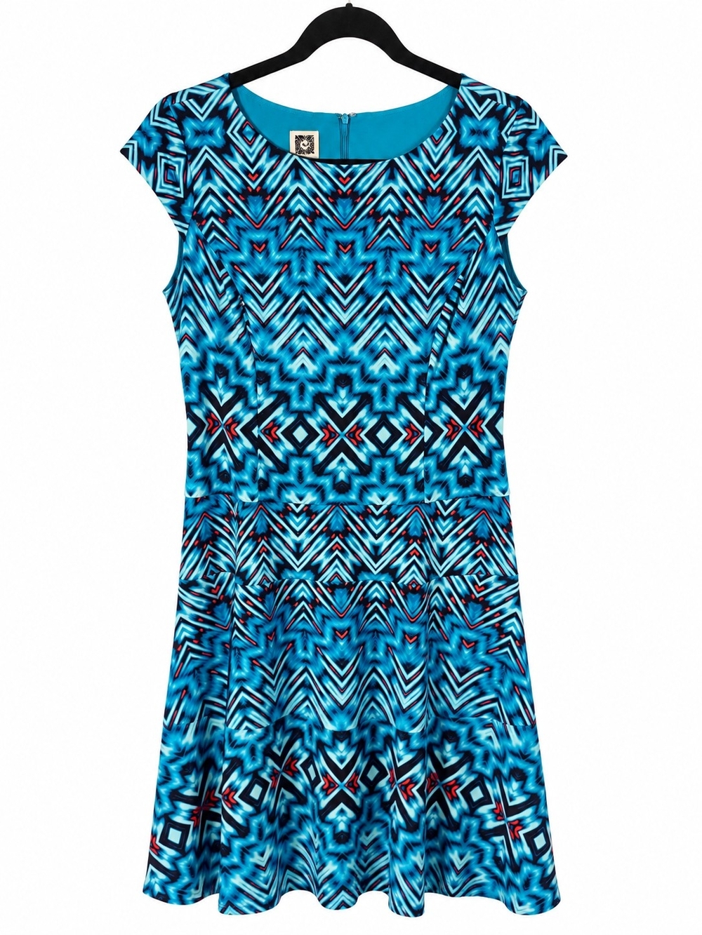 Anne Klein Turquoise Geo-Print Fit-and-Flare Dress
